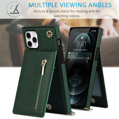 For iPhone 11 Pro Cross-body Zipper Square TPU+PU Back Cover Case with Holder & Card Slots & Wallet & Strap (Green) - iPhone 11 Pro Cases by buy2fix | Online Shopping UK | buy2fix
