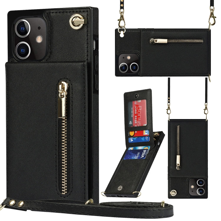 For iPhone 12 mini Cross-body Zipper Square TPU+PU Back Cover Case with Holder & Card Slots & Wallet & Strap (Black) by buy2fix