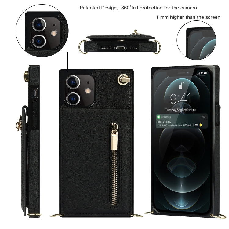 For iPhone 12 mini Cross-body Zipper Square TPU+PU Back Cover Case with Holder & Card Slots & Wallet & Strap (Black) by buy2fix