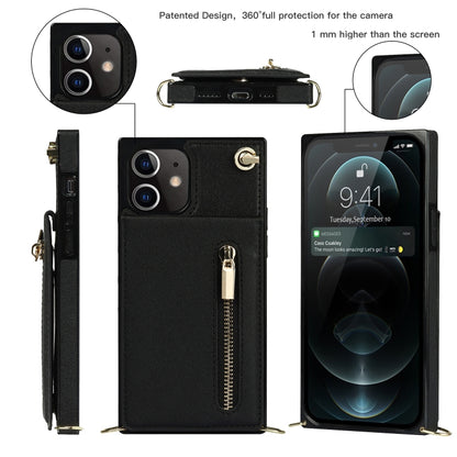 For iPhone 12 mini Cross-body Zipper Square TPU+PU Back Cover Case with Holder & Card Slots & Wallet & Strap (Black) by buy2fix