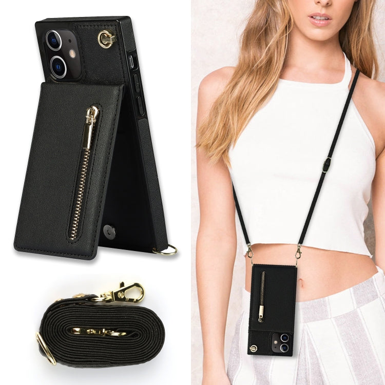 For iPhone 12 mini Cross-body Zipper Square TPU+PU Back Cover Case with Holder & Card Slots & Wallet & Strap (Black) by buy2fix