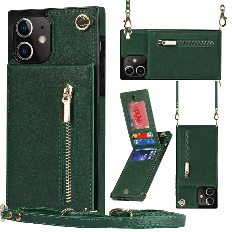 For iPhone 12 mini Cross-body Zipper Square TPU+PU Back Cover Case with Holder & Card Slots & Wallet & Strap (Green) by buy2fix