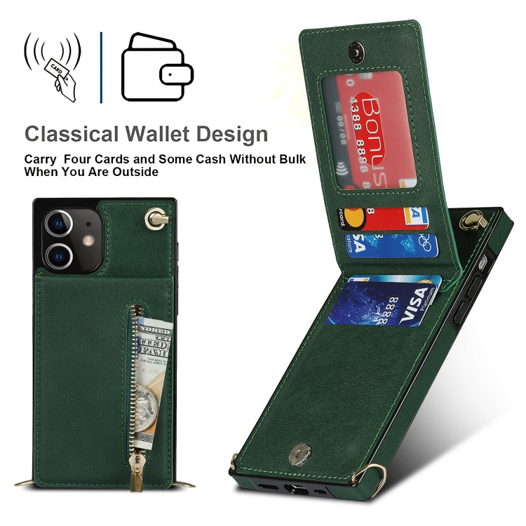 For iPhone 12 mini Cross-body Zipper Square TPU+PU Back Cover Case with Holder & Card Slots & Wallet & Strap (Green) by buy2fix