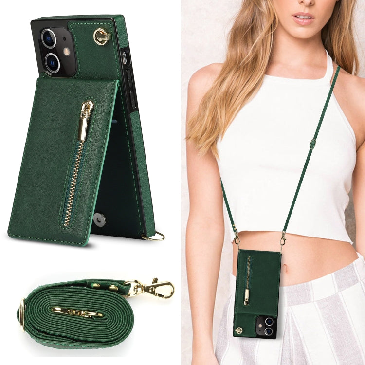 For iPhone 12 mini Cross-body Zipper Square TPU+PU Back Cover Case with Holder & Card Slots & Wallet & Strap (Green) by buy2fix
