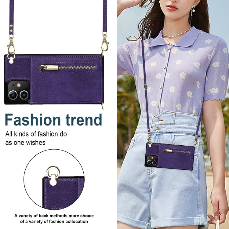 For iPhone 12 mini Cross-body Zipper Square TPU+PU Back Cover Case with Holder & Card Slots & Wallet & Strap (Purple) - iPhone 12 mini Cases by buy2fix | Online Shopping UK | buy2fix