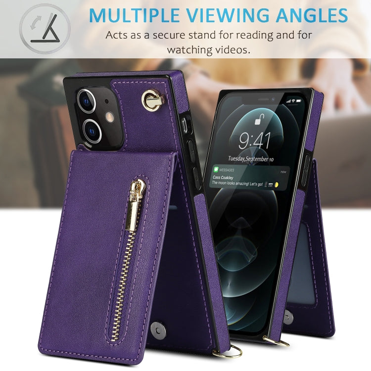 For iPhone 12 mini Cross-body Zipper Square TPU+PU Back Cover Case with Holder & Card Slots & Wallet & Strap (Purple) - iPhone 12 mini Cases by buy2fix | Online Shopping UK | buy2fix