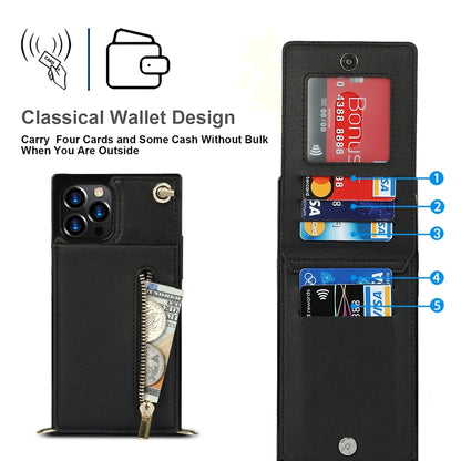 For iPhone 12 Pro Max Cross-body Zipper Square TPU+PU Back Cover Case with Holder & Card Slots & Wallet & Strap(Black) by buy2fix