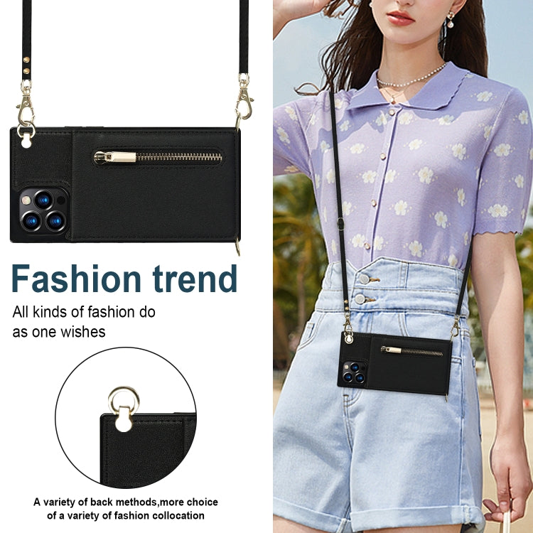 For iPhone 12 Pro Max Cross-body Zipper Square TPU+PU Back Cover Case with Holder & Card Slots & Wallet & Strap(Black) by buy2fix