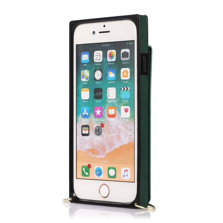 For iPhone SE 2022 / SE 2020 / 8 / 7 Cross-body Zipper Square TPU+PU Back Cover Case with Holder & Card Slots & Wallet & Strap(Green) - iPhone SE 2022 / 2020 / 8 / 7 Cases by buy2fix | Online Shopping UK | buy2fix
