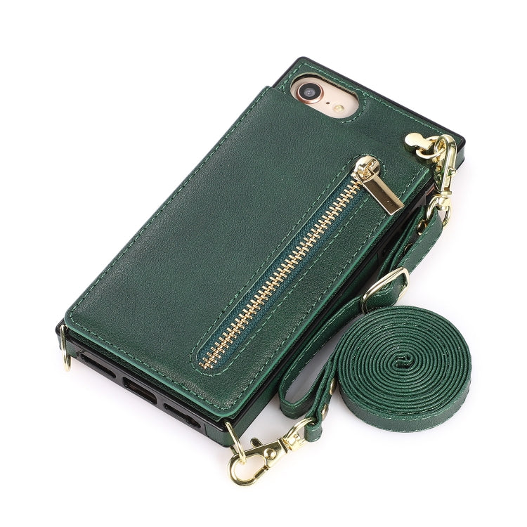 For iPhone SE 2022 / SE 2020 / 8 / 7 Cross-body Zipper Square TPU+PU Back Cover Case with Holder & Card Slots & Wallet & Strap(Green) - iPhone SE 2022 / 2020 / 8 / 7 Cases by buy2fix | Online Shopping UK | buy2fix