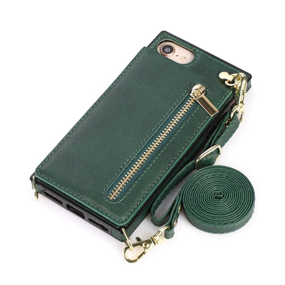 For iPhone SE 2022 / SE 2020 / 8 / 7 Cross-body Zipper Square TPU+PU Back Cover Case with Holder & Card Slots & Wallet & Strap(Green) - iPhone SE 2022 / 2020 / 8 / 7 Cases by buy2fix | Online Shopping UK | buy2fix