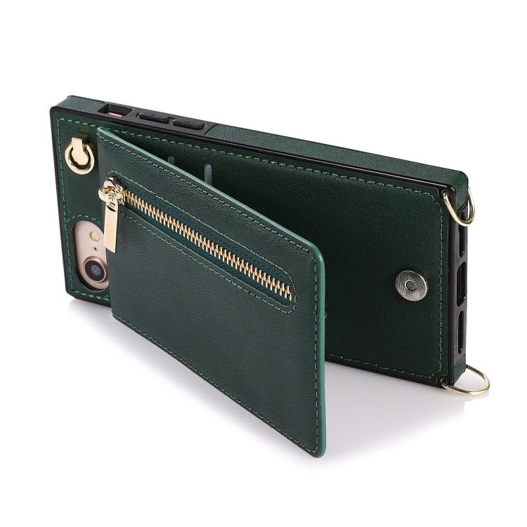 For iPhone SE 2022 / SE 2020 / 8 / 7 Cross-body Zipper Square TPU+PU Back Cover Case with Holder & Card Slots & Wallet & Strap(Green) - iPhone SE 2022 / 2020 / 8 / 7 Cases by buy2fix | Online Shopping UK | buy2fix