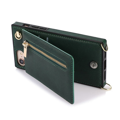For iPhone SE 2022 / SE 2020 / 8 / 7 Cross-body Zipper Square TPU+PU Back Cover Case with Holder & Card Slots & Wallet & Strap(Green) - iPhone SE 2022 / 2020 / 8 / 7 Cases by buy2fix | Online Shopping UK | buy2fix
