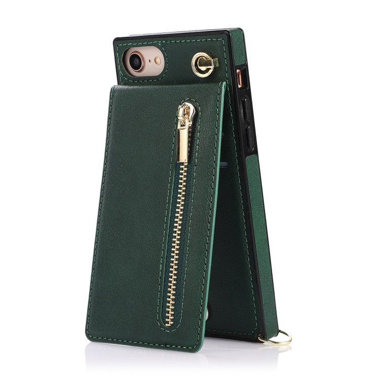 For iPhone SE 2022 / SE 2020 / 8 / 7 Cross-body Zipper Square TPU+PU Back Cover Case with Holder & Card Slots & Wallet & Strap(Green) - iPhone SE 2022 / 2020 / 8 / 7 Cases by buy2fix | Online Shopping UK | buy2fix
