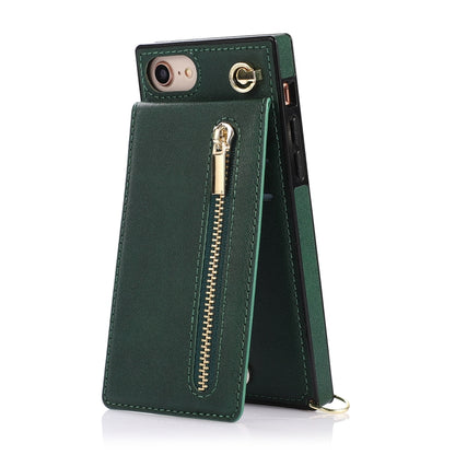 For iPhone SE 2022 / SE 2020 / 8 / 7 Cross-body Zipper Square TPU+PU Back Cover Case with Holder & Card Slots & Wallet & Strap(Green) - iPhone SE 2022 / 2020 / 8 / 7 Cases by buy2fix | Online Shopping UK | buy2fix