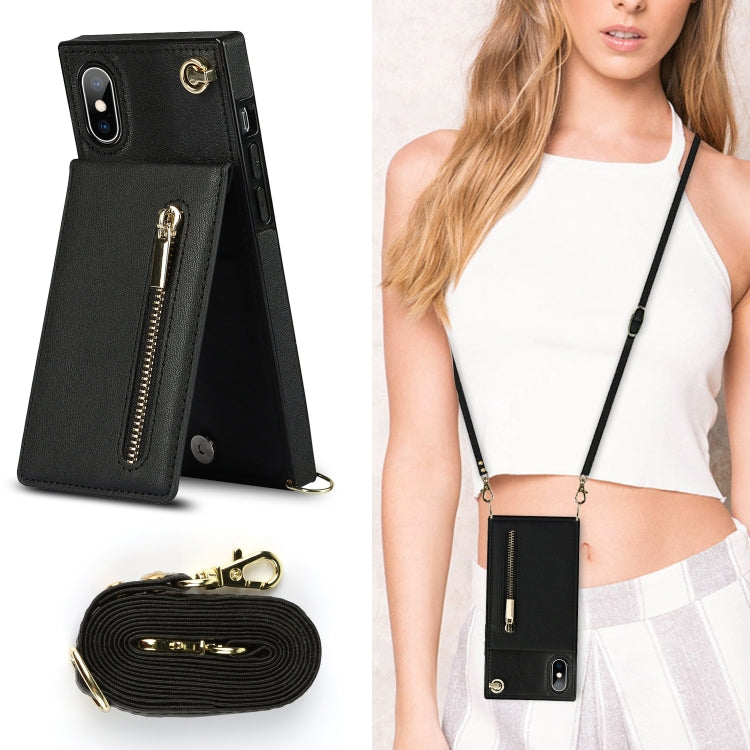 For iPhone X / XS Cross-body Zipper Square TPU+PU Back Cover Case with Holder & Card Slots & Wallet & Strap(Black) - More iPhone Cases by buy2fix | Online Shopping UK | buy2fix