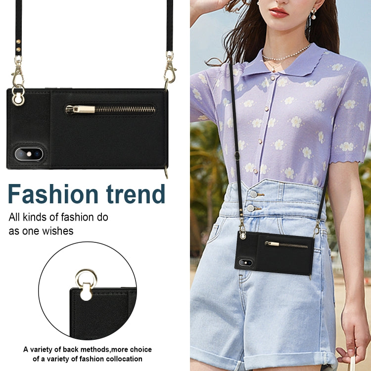 For iPhone X / XS Cross-body Zipper Square TPU+PU Back Cover Case with Holder & Card Slots & Wallet & Strap(Black) - More iPhone Cases by buy2fix | Online Shopping UK | buy2fix