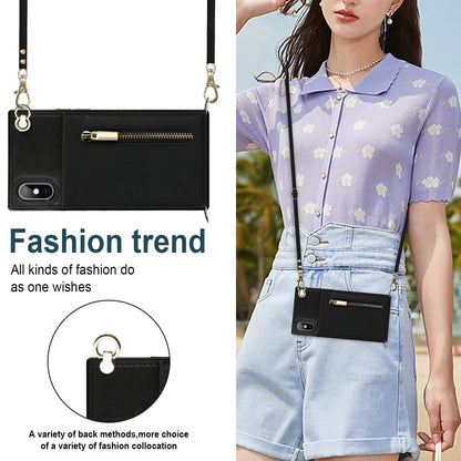 For iPhone X / XS Cross-body Zipper Square TPU+PU Back Cover Case with Holder & Card Slots & Wallet & Strap(Black) - More iPhone Cases by buy2fix | Online Shopping UK | buy2fix
