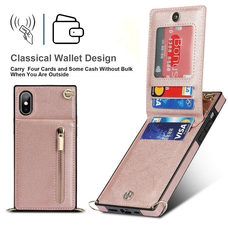 For iPhone XS Max Cross-body Zipper Square TPU+PU Back Cover Case with Holder & Card Slots & Wallet & Strap(Rose Gold) by buy2fix