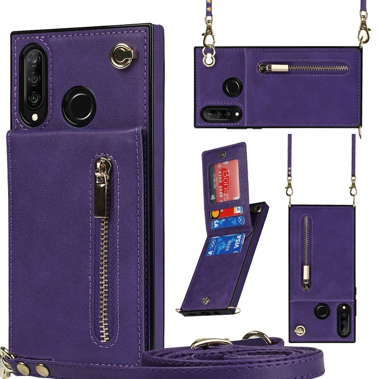 For Huawei P30 Lite Cross-body Zipper Square TPU+PU Back Cover Case with Holder & Card Slots & Wallet & Strap(Purple) by buy2fix