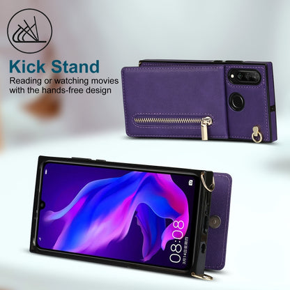 For Huawei P30 Lite Cross-body Zipper Square TPU+PU Back Cover Case with Holder & Card Slots & Wallet & Strap(Purple) by buy2fix