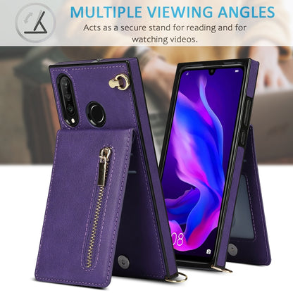 For Huawei P30 Lite Cross-body Zipper Square TPU+PU Back Cover Case with Holder & Card Slots & Wallet & Strap(Purple) by buy2fix