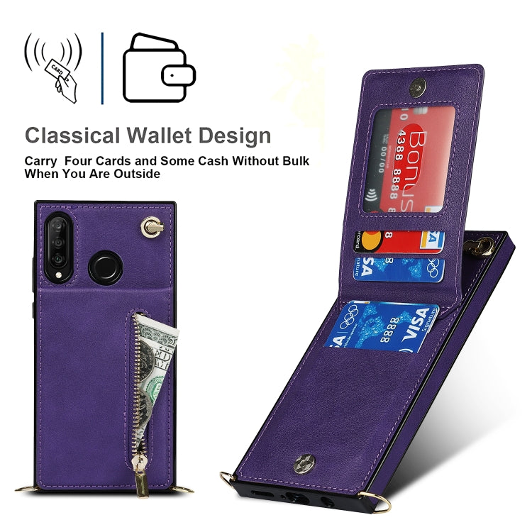 For Huawei P30 Lite Cross-body Zipper Square TPU+PU Back Cover Case with Holder & Card Slots & Wallet & Strap(Purple) by buy2fix