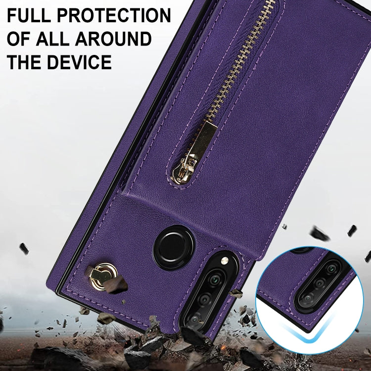 For Huawei P30 Lite Cross-body Zipper Square TPU+PU Back Cover Case with Holder & Card Slots & Wallet & Strap(Purple) by buy2fix