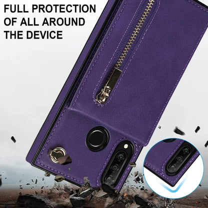 For Huawei P30 Lite Cross-body Zipper Square TPU+PU Back Cover Case with Holder & Card Slots & Wallet & Strap(Purple) by buy2fix