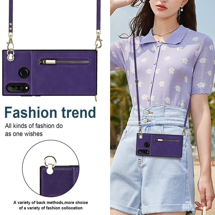 For Huawei P30 Lite Cross-body Zipper Square TPU+PU Back Cover Case with Holder & Card Slots & Wallet & Strap(Purple) by buy2fix