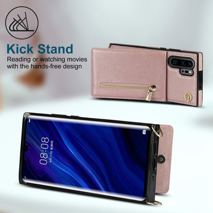 For Huawei P30 Pro Cross-body Zipper Square TPU+PU Back Cover Case with Holder & Card Slots & Wallet & Strap(Rose Gold) by buy2fix