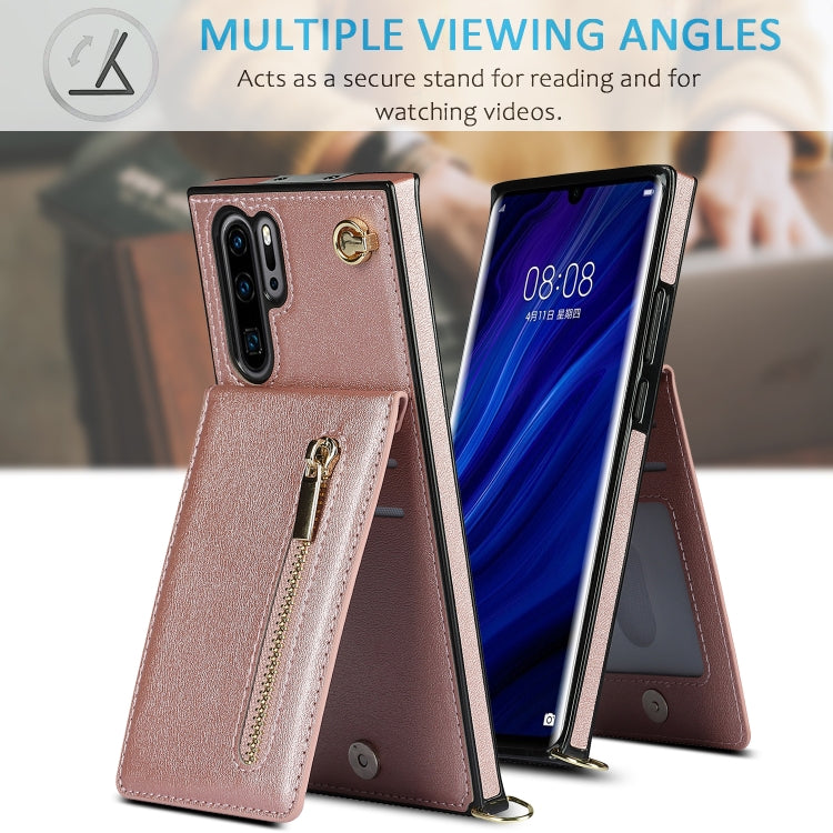 For Huawei P30 Pro Cross-body Zipper Square TPU+PU Back Cover Case with Holder & Card Slots & Wallet & Strap(Rose Gold) by buy2fix