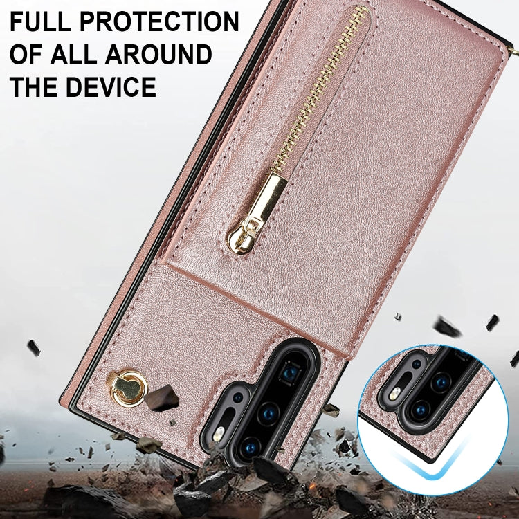 For Huawei P30 Pro Cross-body Zipper Square TPU+PU Back Cover Case with Holder & Card Slots & Wallet & Strap(Rose Gold) by buy2fix