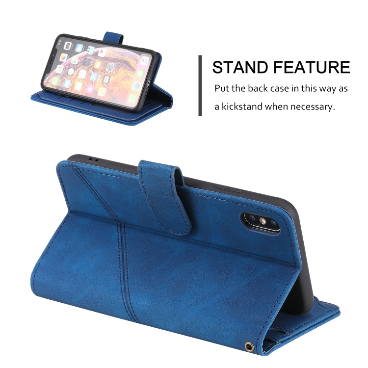 For iPhone XS Max Skin Feel Business Horizontal Flip PU Leather Case with Holder & Multi-Card Slots & Wallet & Lanyard & Photo Frame(Blue) by buy2fix