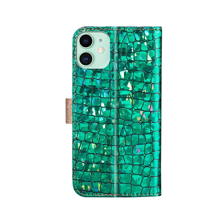 For iPhone 13 mini Laser Glitter Powder Matching Crocodile Texture Horizontal Flip Leather Case with Card Slots & Holder & Wallet (Green) by buy2fix