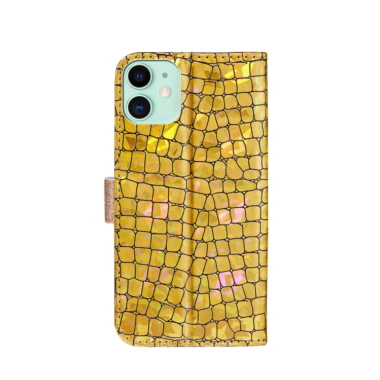 For iPhone 13 mini Laser Glitter Powder Matching Crocodile Texture Horizontal Flip Leather Case with Card Slots & Holder & Wallet (Gold) by buy2fix