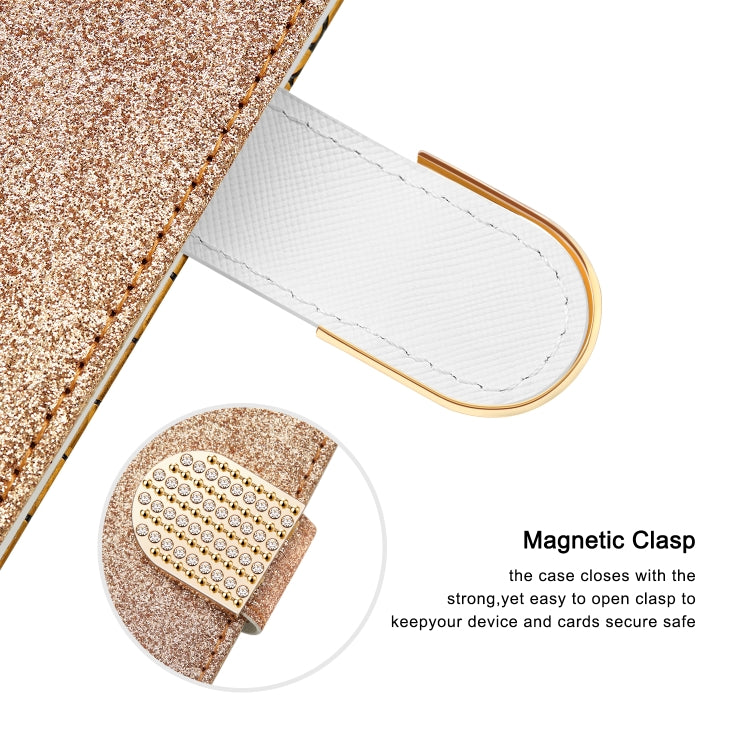 For iPhone 13 mini Laser Glitter Powder Matching Crocodile Texture Horizontal Flip Leather Case with Card Slots & Holder & Wallet (Gold) by buy2fix