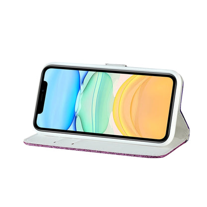 For iPhone 13 mini Laser Glitter Powder Matching Crocodile Texture Horizontal Flip Leather Case with Card Slots & Holder & Wallet (Purple) by buy2fix