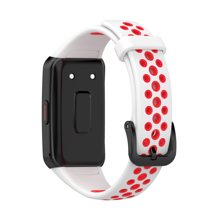 For Huawei Band 6 / Honor Band 6 Universal Two-color Breathable Silicone Watch Band(White Red) by buy2fix