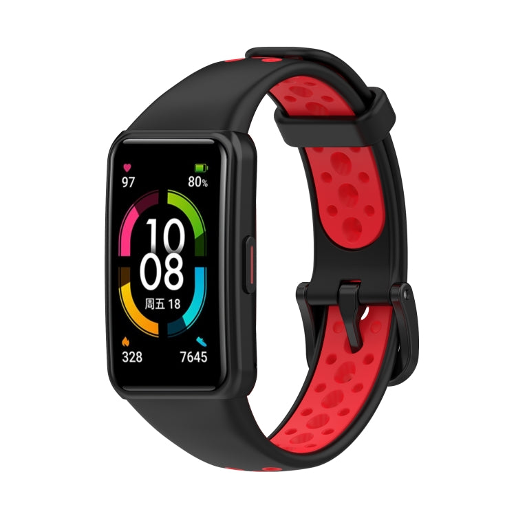 For Huawei Band 6 / Honor Band 6 Universal Two-color Breathable Silicone Watch Band(Black Red) by buy2fix