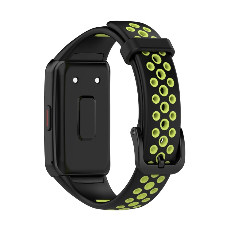 For Huawei Band 6 / Honor Band 6 Universal Two-color Breathable Silicone Watch Band(Black Green) by buy2fix