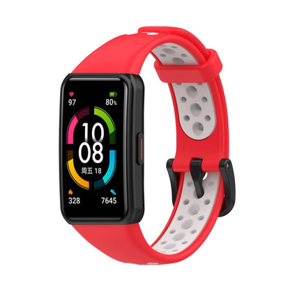 For Huawei Band 6 / Honor Band 6 Universal Two-color Breathable Silicone Watch Band(Red White) by buy2fix