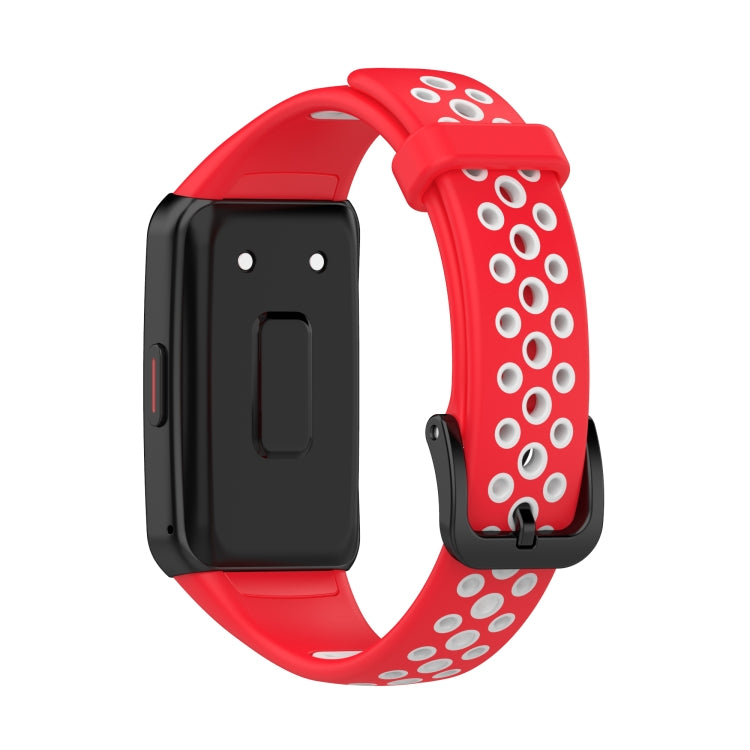 For Huawei Band 6 / Honor Band 6 Universal Two-color Breathable Silicone Watch Band(Red White) by buy2fix