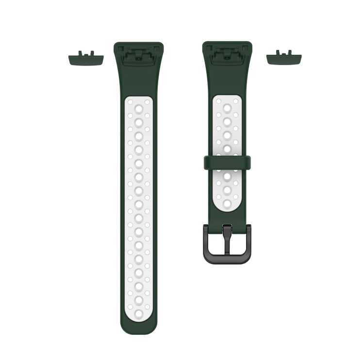 For Huawei Band 6 / Honor Band 6 Universal Two-color Breathable Silicone Watch Band(Dark Green White) by buy2fix