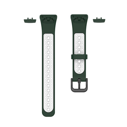 For Huawei Band 6 / Honor Band 6 Universal Two-color Breathable Silicone Watch Band(Dark Green White) by buy2fix