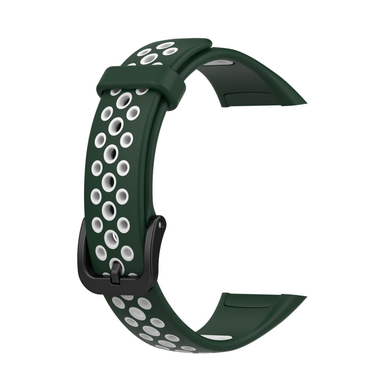 For Huawei Band 6 / Honor Band 6 Universal Two-color Breathable Silicone Watch Band(Dark Green White) by buy2fix