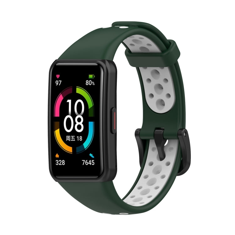 For Huawei Band 6 / Honor Band 6 Universal Two-color Breathable Silicone Watch Band(Dark Green White) by buy2fix