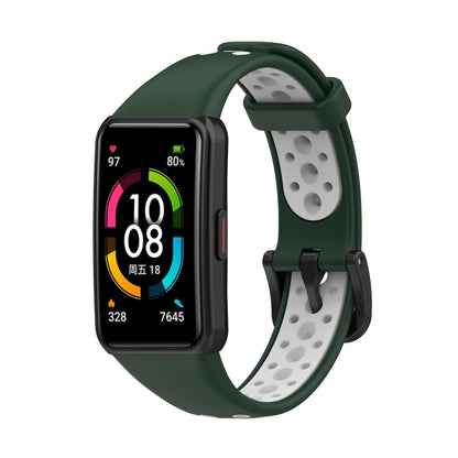 For Huawei Band 6 / Honor Band 6 Universal Two-color Breathable Silicone Watch Band(Dark Green White) by buy2fix