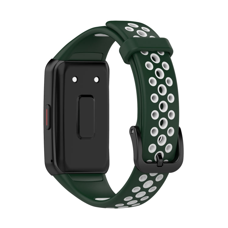 For Huawei Band 6 / Honor Band 6 Universal Two-color Breathable Silicone Watch Band(Dark Green White) by buy2fix