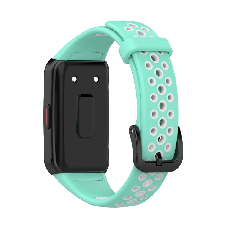 For Huawei Band 6 / Honor Band 6 Universal Two-color Breathable Silicone Watch Band(Green White) by buy2fix